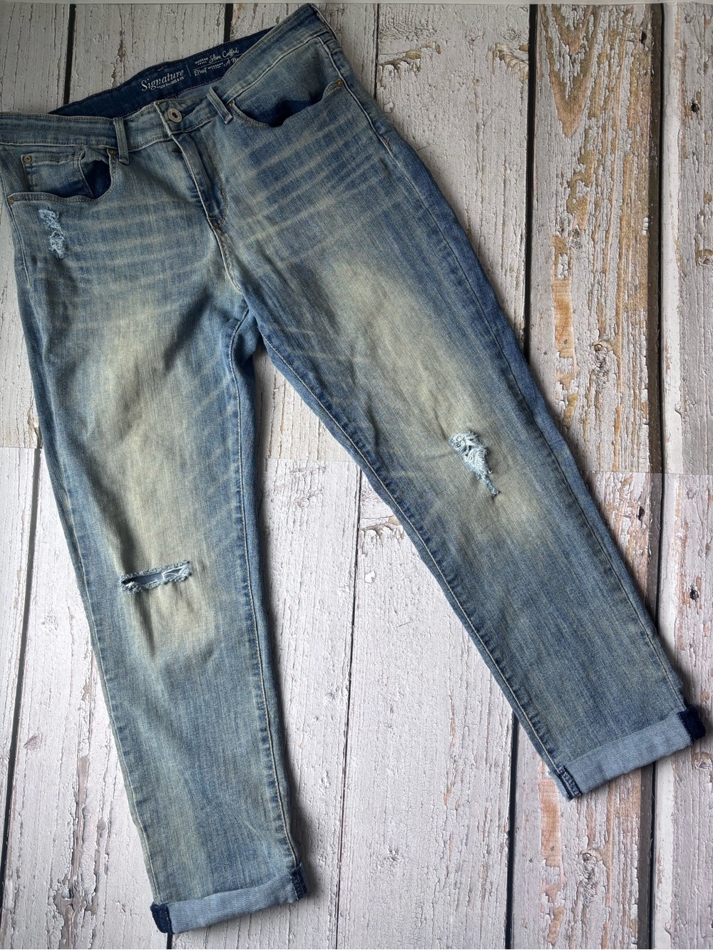 Signature by Levi Strauss Faded Light Blue Distressed Slim Cuffed Jeans